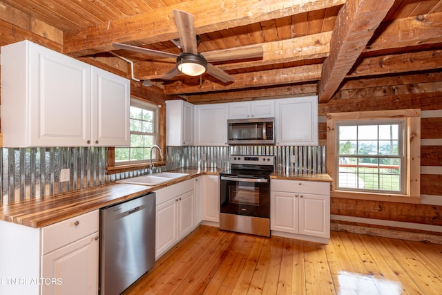 kitchen featuring light hardwood / wood-style floors, white cabinetry, sink, and stainless steel appliances