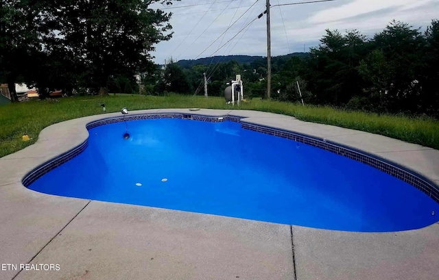 view of swimming pool with a lawn