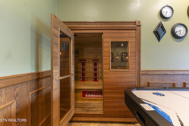 view of sauna featuring tile patterned floors