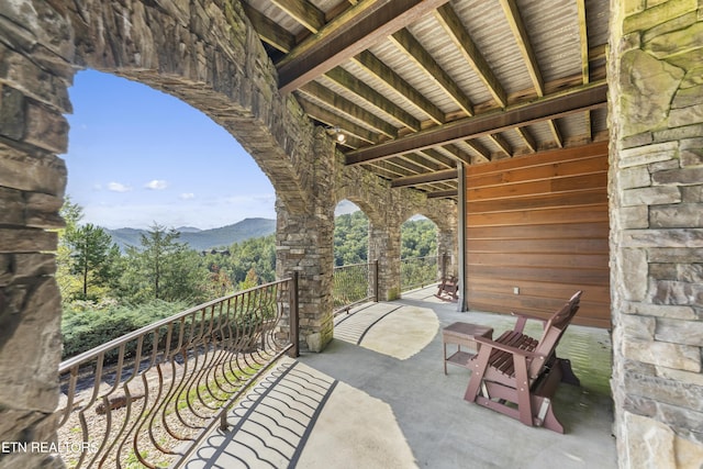 view of patio featuring a mountain view