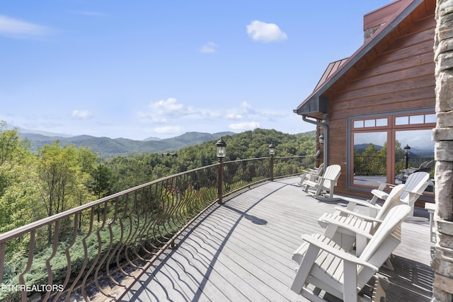 deck with a mountain view