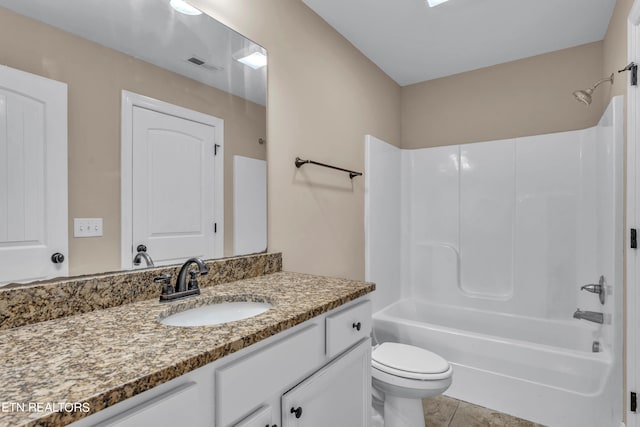 full bathroom with vanity, toilet, shower / bathing tub combination, and tile patterned floors