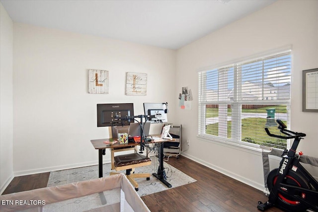 interior space with dark hardwood / wood-style flooring