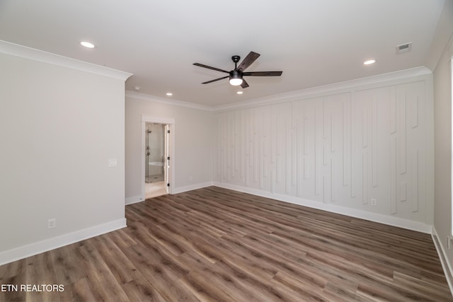 200 Kawga Ln, Loudon, TN 37774 - unfurnished room with a ceiling fan, recessed lighting, ornamental molding, and wood finished floors