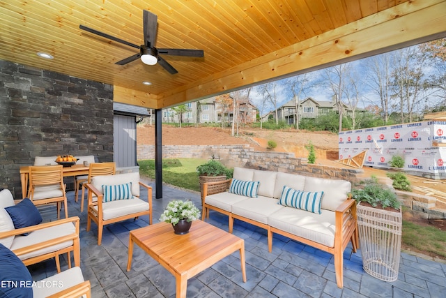 view of patio / terrace featuring a ceiling fan and an outdoor hangout area