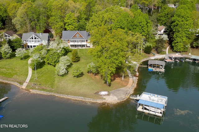 aerial view featuring a water view