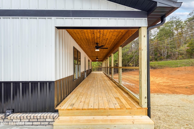 wooden terrace with ceiling fan