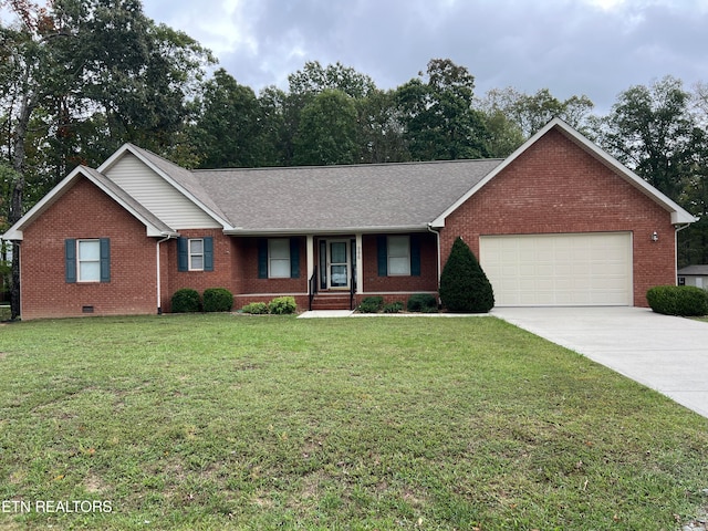 single story home with a front lawn and a garage