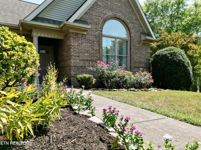 entrance to property featuring a lawn