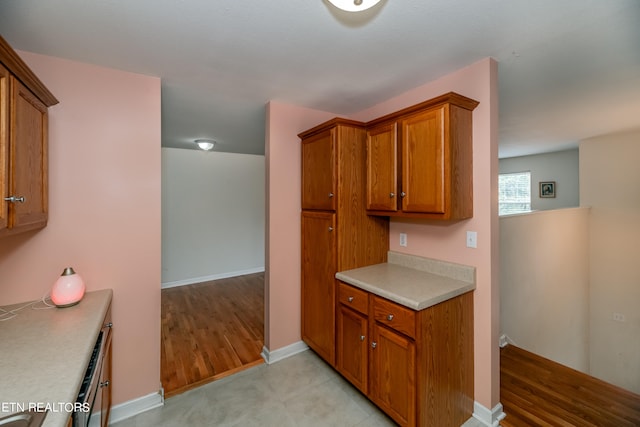 kitchen with light hardwood / wood-style floors and stainless steel dishwasher