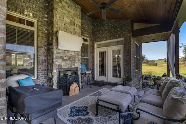 view of patio / terrace featuring ceiling fan and an outdoor hangout area
