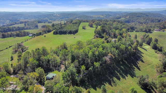 drone / aerial view featuring a mountain view