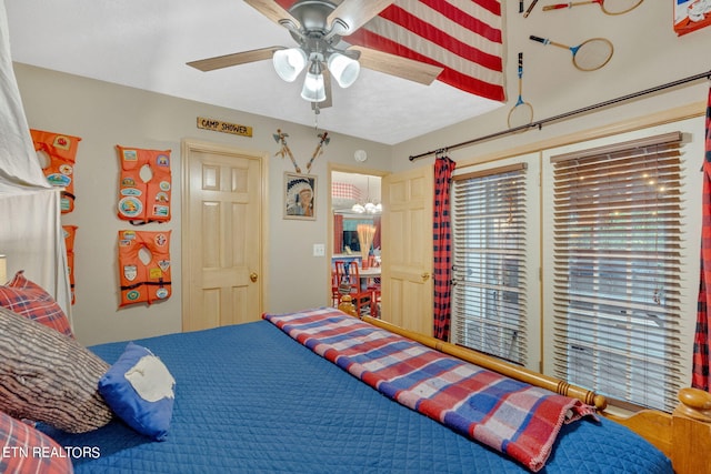 bedroom featuring ceiling fan