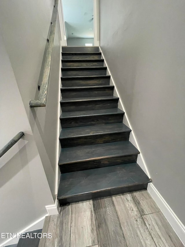 stairway featuring wood-type flooring