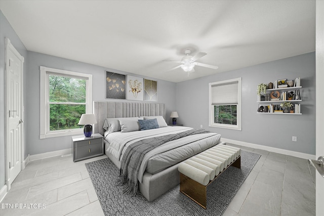 bedroom featuring ceiling fan