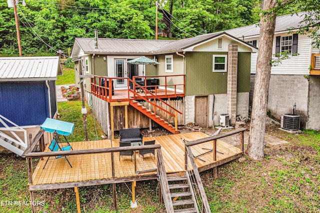 wooden terrace with central air condition unit