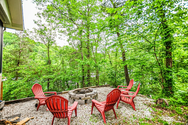 view of patio featuring a fire pit