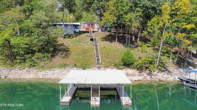 view of dock with a water view