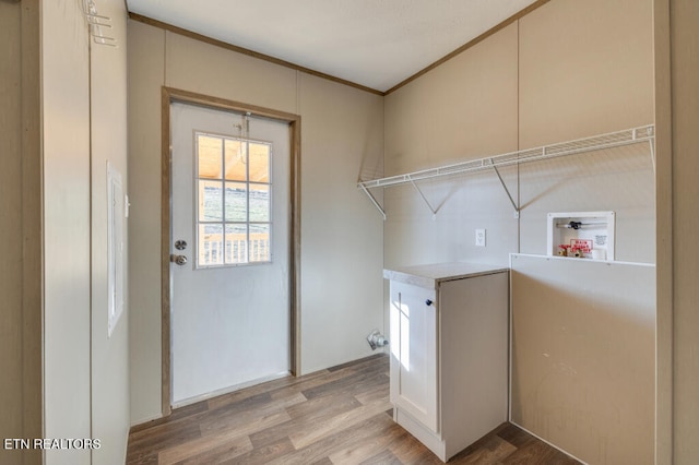 laundry room with wood-type flooring and hookup for a washing machine