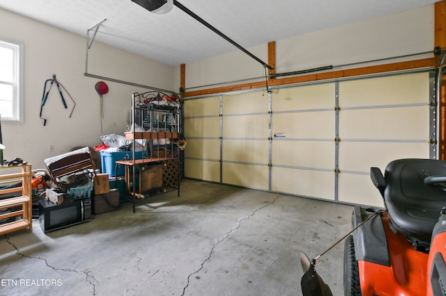 garage with a garage door opener