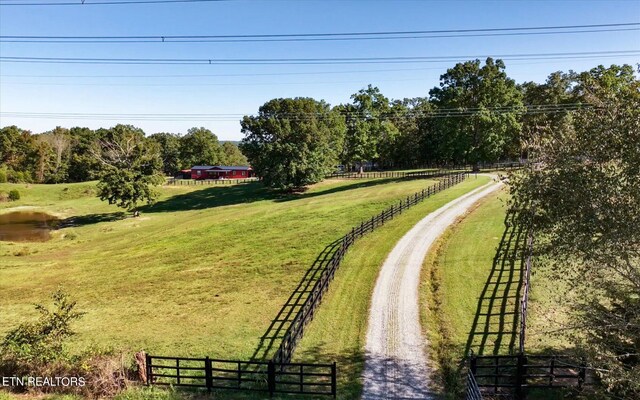 view of community with a rural view and a yard