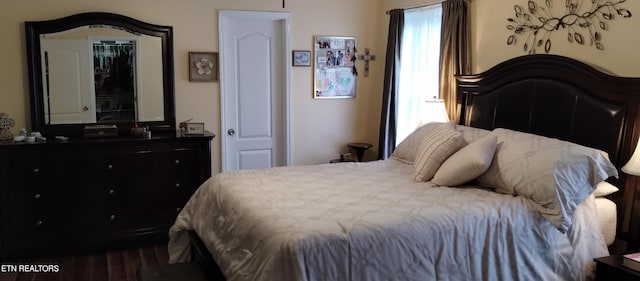 bedroom with multiple windows, hardwood / wood-style floors, and a closet