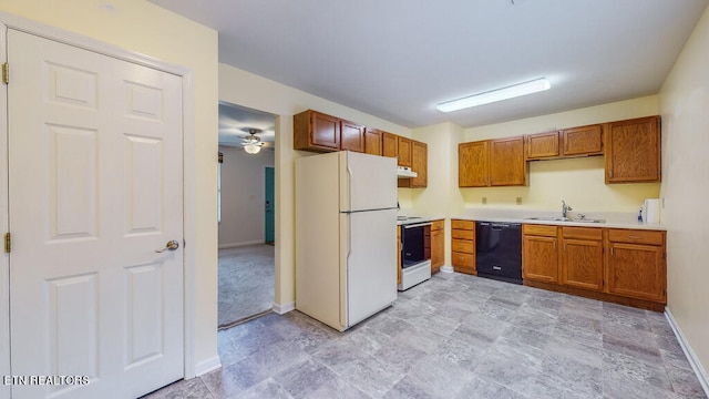 kitchen featuring sink, range with electric stovetop, black dishwasher, and white refrigerator