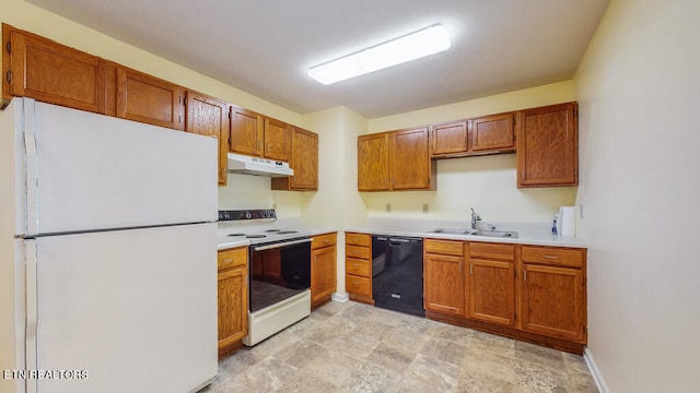 kitchen featuring white appliances and sink