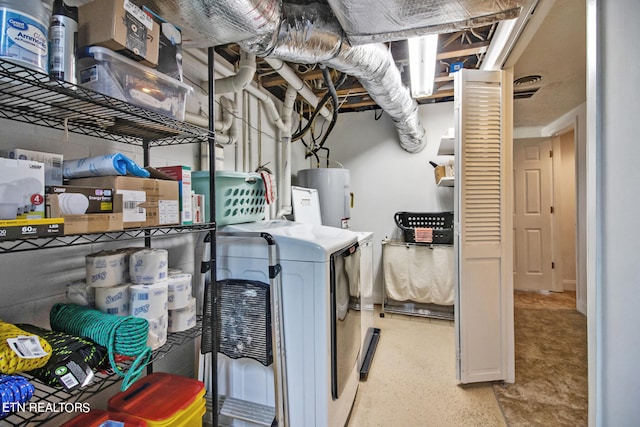 laundry area featuring water heater and washer / dryer