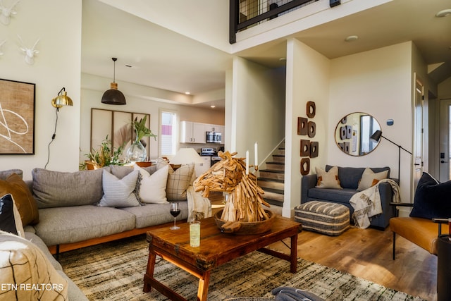 living room with hardwood / wood-style flooring