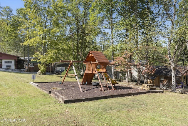 view of play area with a yard