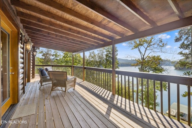 deck with a water view