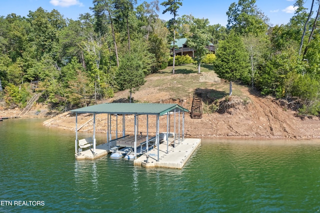 dock area featuring a water view