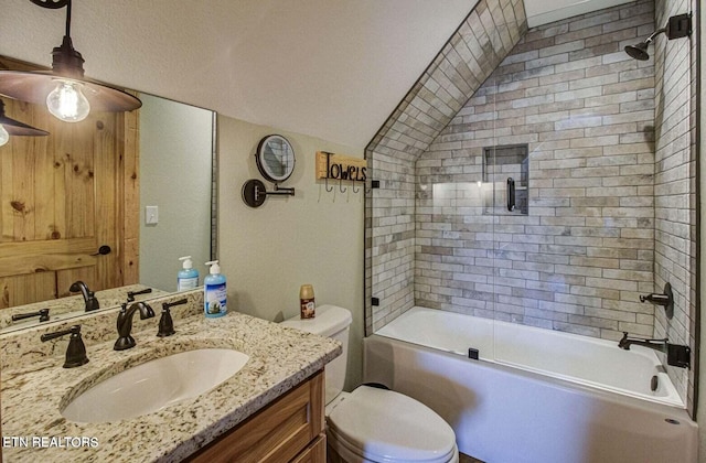 full bathroom with combined bath / shower with glass door, vanity, and toilet