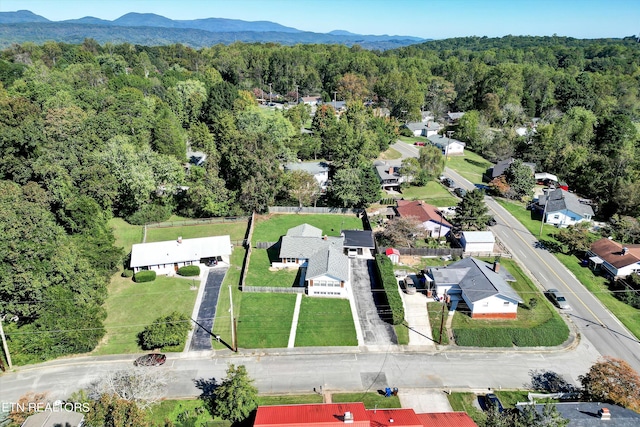 birds eye view of property featuring a mountain view