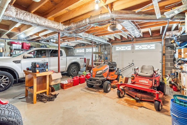 garage with a garage door opener