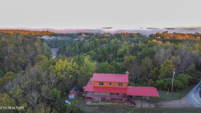 view of aerial view at dusk