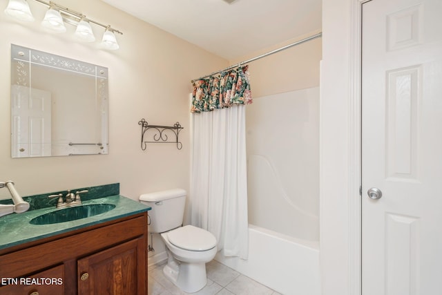 full bathroom with vanity, tile patterned flooring, toilet, and shower / bath combo