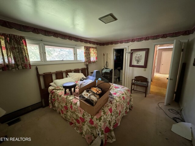 carpeted bedroom with a closet and a walk in closet