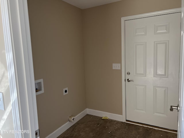 laundry room featuring washer hookup, laundry area, electric dryer hookup, and baseboards