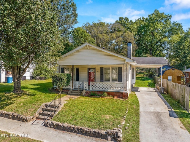 bungalow-style house featuring a front yard and a porch