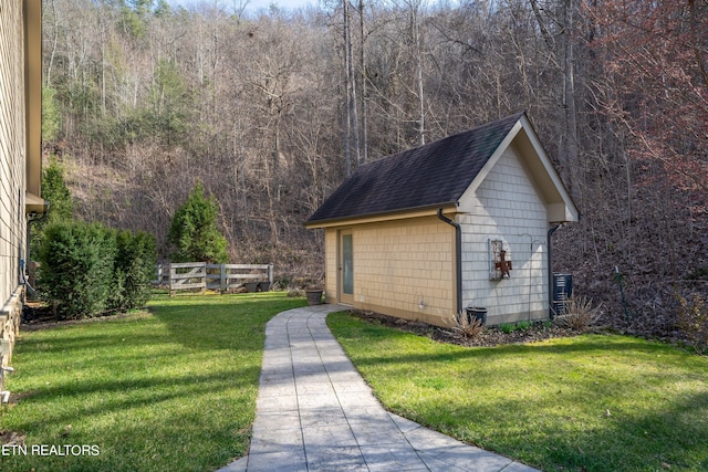 garage with a lawn