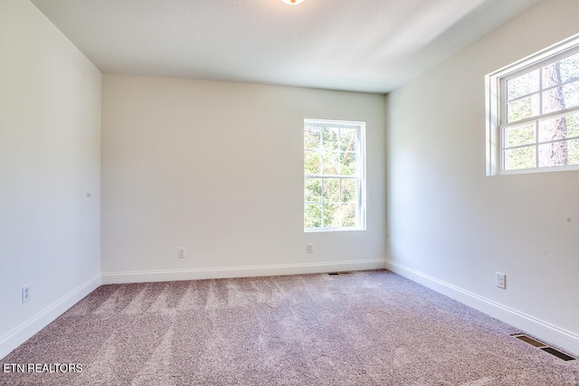 carpeted spare room featuring plenty of natural light