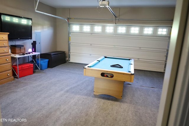 rec room featuring carpet floors and billiards