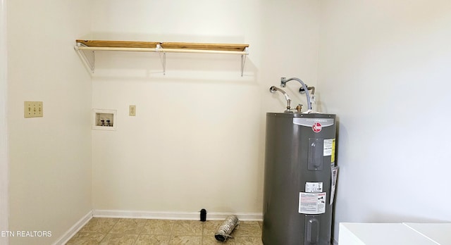 laundry room featuring water heater and hookup for a washing machine