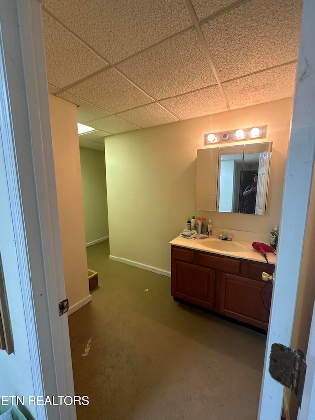 bathroom featuring vanity and a paneled ceiling