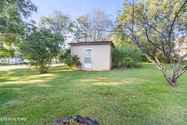 view of yard with a storage unit