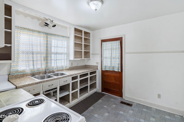 kitchen with white range oven and sink