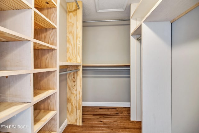 walk in closet with hardwood / wood-style floors