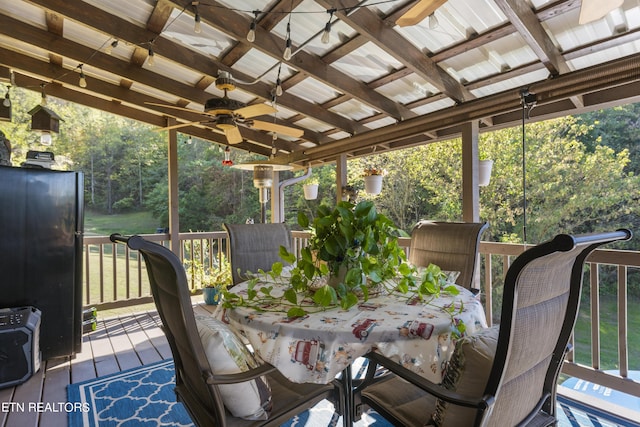 wooden terrace with ceiling fan